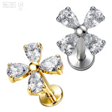Pack of 5 G23 ASTM F136 Titanium Labret Stud | Threadless Push-In & Internally Threaded | Nickel Free Flower Crystal Helix