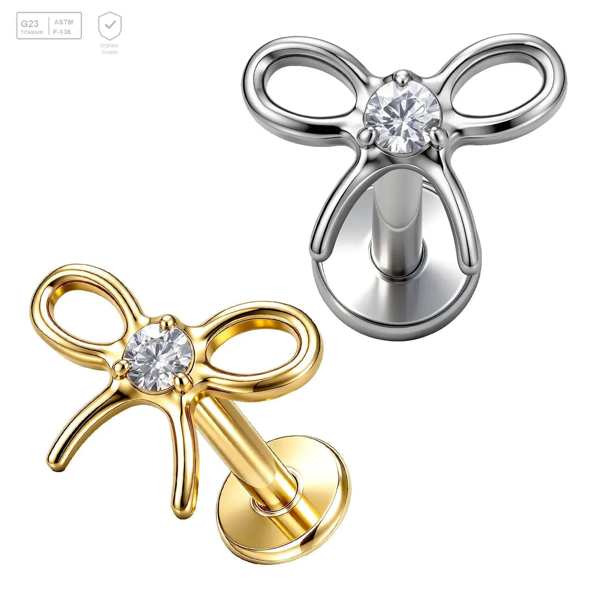 Open Bow with Center Gem Titanium Labret Stud