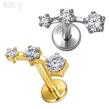 Pack of 5 G23 ASTM F136 Titanium Labret Stud | Threadless Push-In & Internally Threaded | Zircon Ear Studs with Ear