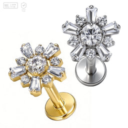 Pack of 5 G23 ASTM F136 Titanium Labret Stud | Threadless Push-In & Internally Threaded | Ear Round Cut Diamond Helix
