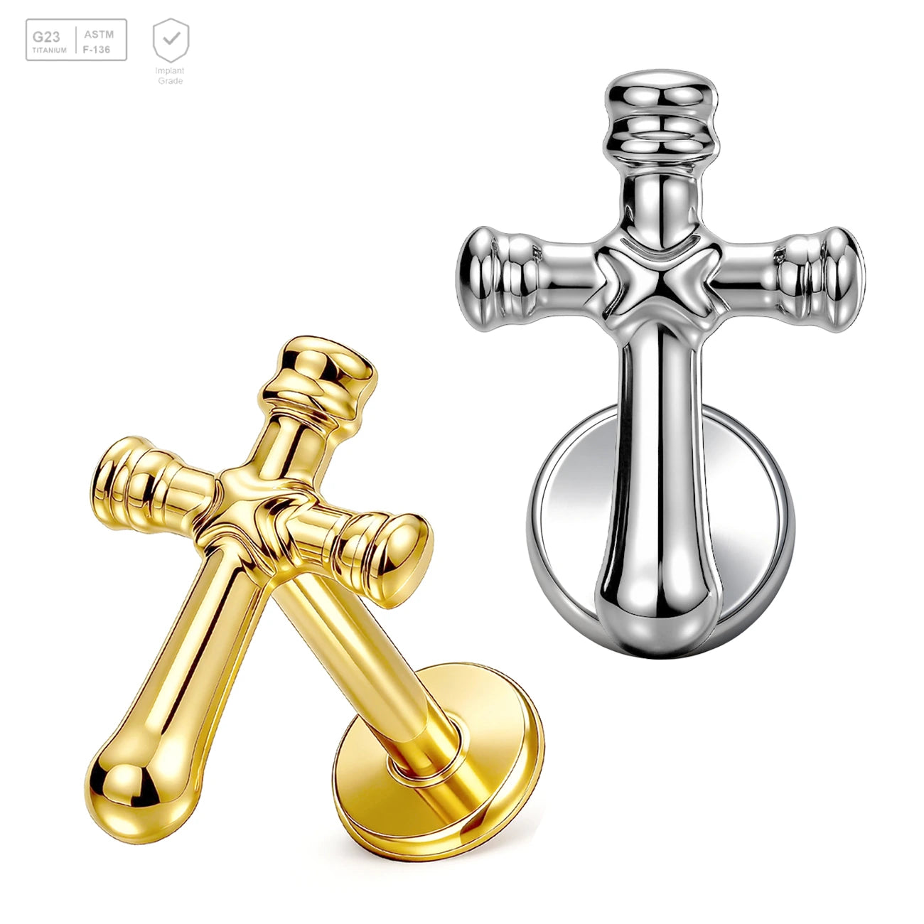 Pack of 5 G23 ASTM F136 Titanium Labret Stud | Threadless Push-In & Internally Threaded | Flat Back Studs Ear Lip Nose