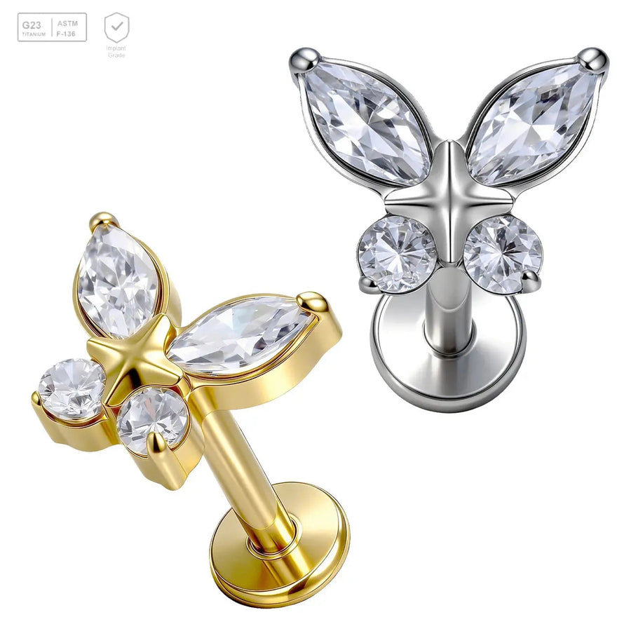 Clear Gem Butterfly Titanium Labret Stud