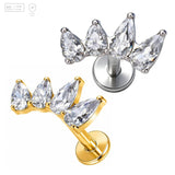 Pack of 5 G23 ASTM F136 Titanium Labret Stud | Threadless Push-In & Internally Threaded | Cluster Marquise CZ Tragus Helix