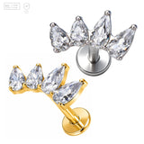 Pack of 5 G23 ASTM F136 Titanium Labret Stud | Threadless Push-In & Internally Threaded | Cluster Marquise CZ Tragus Helix