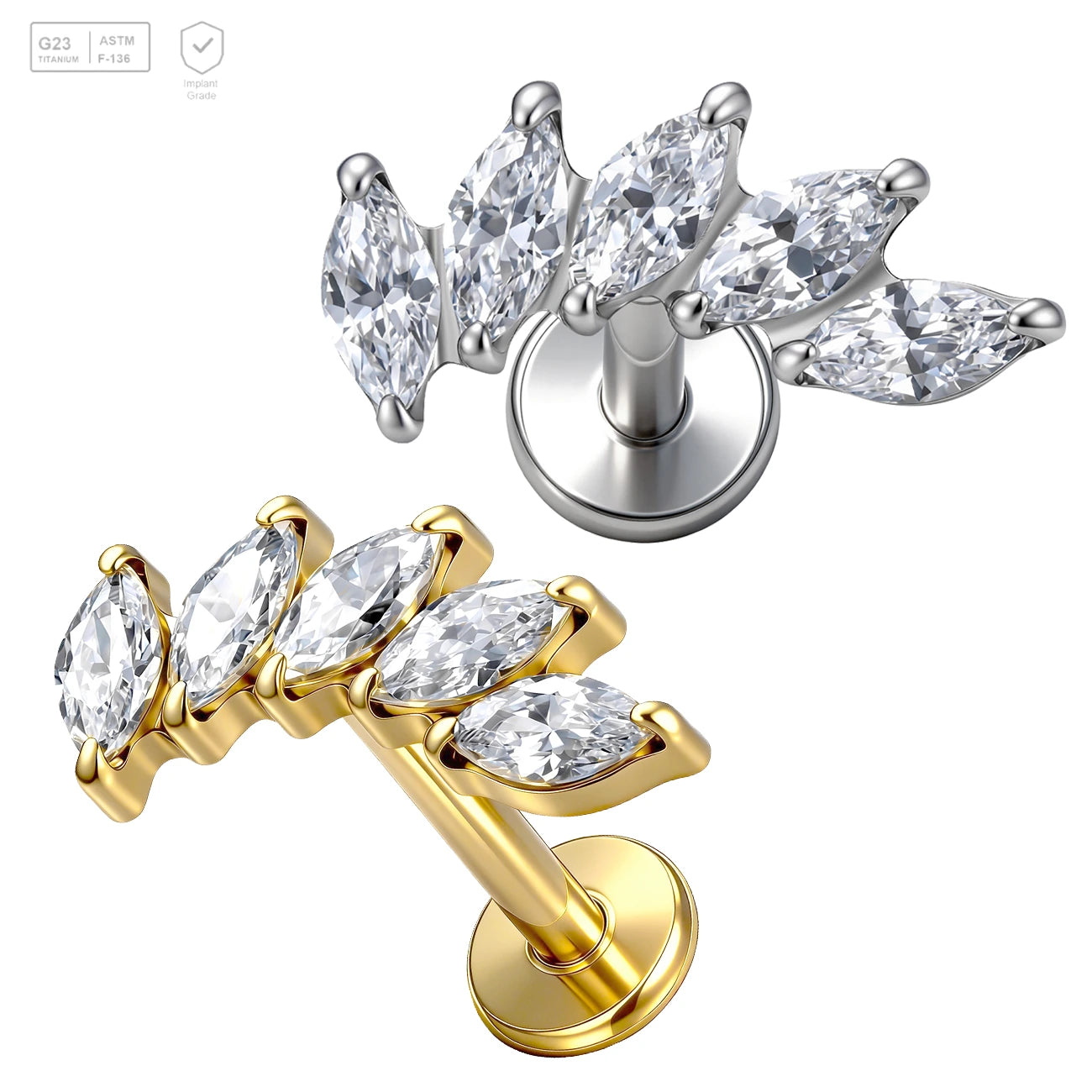 Pack of 5 G23 ASTM F136 Titanium Labret Stud | Threadless Push-In & Internally Threaded | Flat Bottom Rod Ear Stud Jewelry