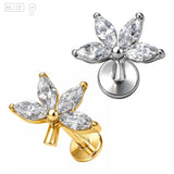 Pack of 5 G23 ASTM F136 Titanium Labret Stud | Threadless Push-In & Internally Threaded | Flower Marquise CZ Flat Back Helix