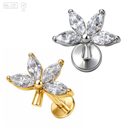Pack of 5 G23 ASTM F136 Titanium Labret Stud | Threadless Push-In & Internally Threaded | Flower Marquise CZ Flat Back Helix