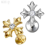 Pack of 5 G23 ASTM F136 Titanium Labret Stud | Threadless Push-In & Internally Threaded | 16G Ear Studs Gold Plated Zircon