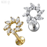 Pack of 5 G23 ASTM F136 Titanium Labret Stud | Threadless Push-In & Internally Threaded | Zircon Ear Medusa Piercing Ear