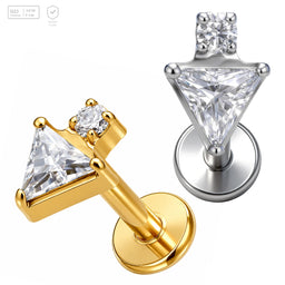Pack of 5 G23 ASTM F136 Titanium Labret Stud | Threadless Push-In & Internally Threaded | Triangle CZ Flat Back Stud Earrings