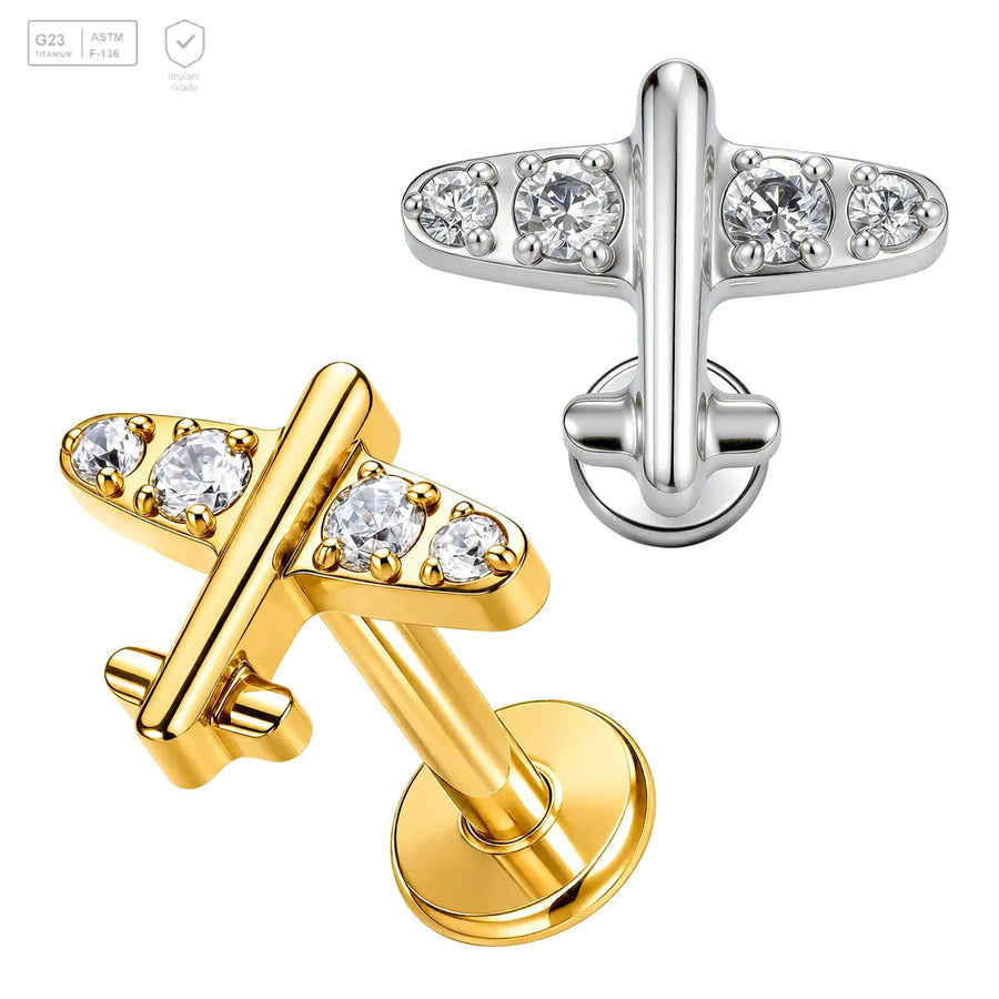 Gem Airplane Titanium Labret Stud
