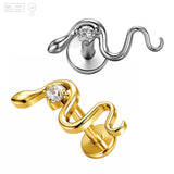 Pack of 5 G23 ASTM F136 Titanium Labret Stud | Threadless Push-In & Internally Threaded | Curved Snake Design Flat Back