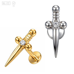 Pack of 5 G23 ASTM F136 Titanium Labret Stud | Threadless Push-In & Internally Threaded | Gold Plated Zircond Ear Pierce