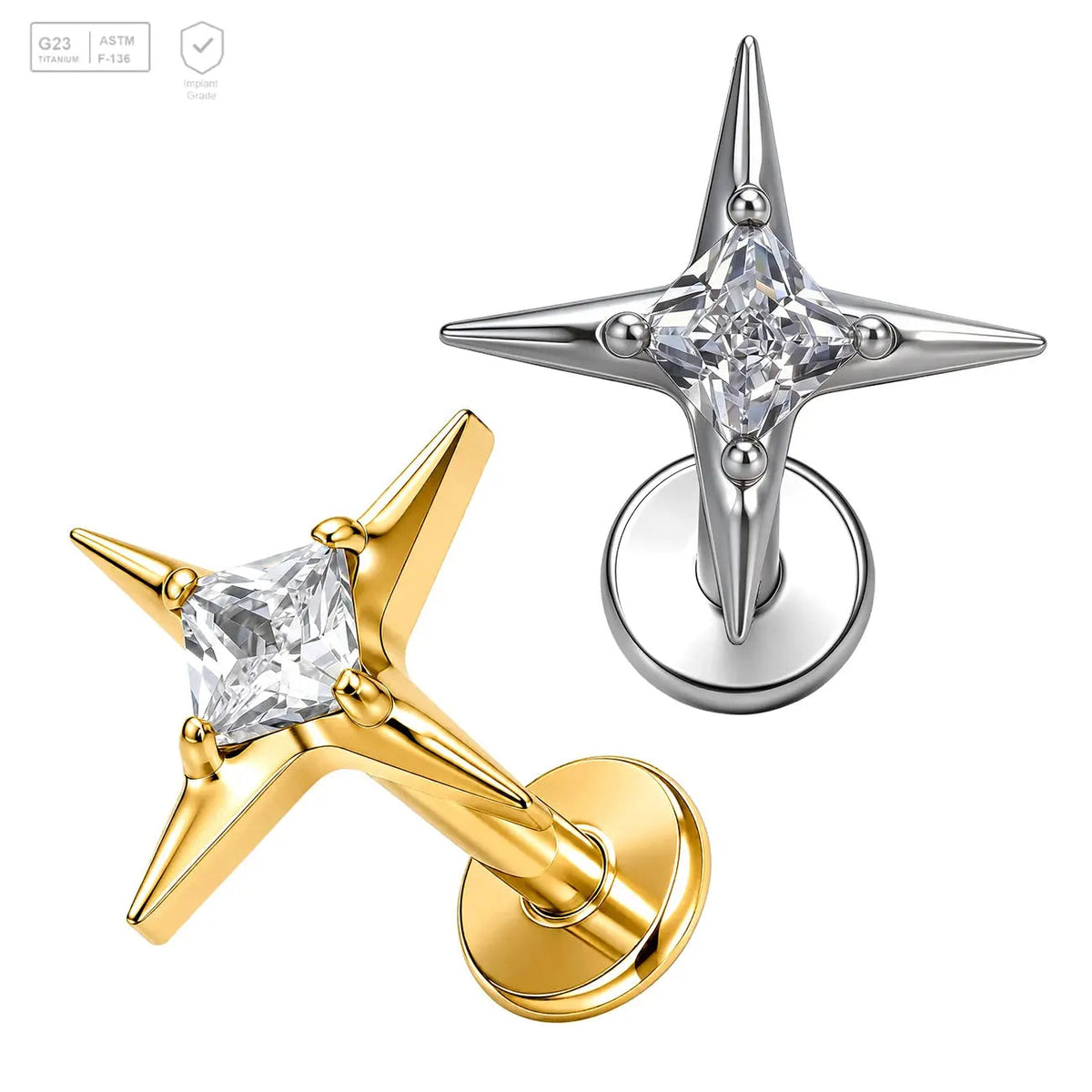 Four-Point Star Gem Titanium Labret Stud