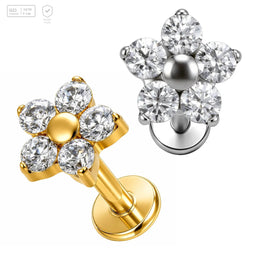 Five Round-Petal Flower Titanium Labret Stud