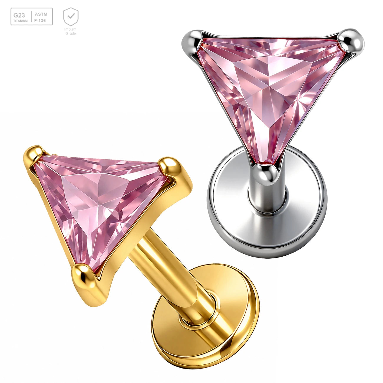 Pack of 5 G23 ASTM F136 Titanium Labret Stud | Threadless Push-In & Internally Threaded | Alloy Zircon PVD Plated Classic Ear