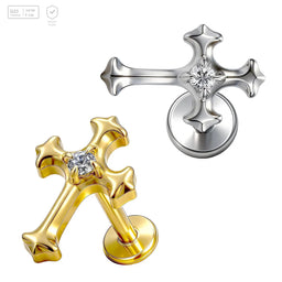 Gothic Cross with Center Gem Titanium Labret Stud