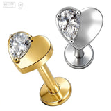 Pack of 5 G23 ASTM F136 Titanium Labret Stud | Threadless Push-In & Internally Threaded | Ear Studs Heart Shape Zircon Inlay