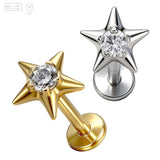 Pack of 5 G23 ASTM F136 Titanium Labret Stud | Threadless Push-In & Internally Threaded | Vintage Style Star Zircon Ear Studs