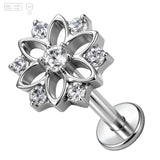 Pack of 5 G23 ASTM F136 Titanium Labret Stud | Threadless Push-In & Internally Threaded | Post Lip Stud Ear Studs Zircon