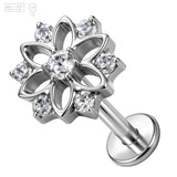 Pack of 5 G23 ASTM F136 Titanium Labret Stud | Threadless Push-In & Internally Threaded | Post Lip Stud Ear Studs Zircon