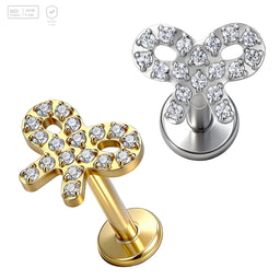 Pack of 5 G23 ASTM F136 Titanium Labret Stud | Threadless Push-In & Internally Threaded | Gold Plated Bowknot Ear Stud