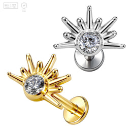 Pack of 5 G23 ASTM F136 Titanium Labret Stud | Threadless Push-In & Internally Threaded | 24K Gold Plated Zircon Sun Marquise