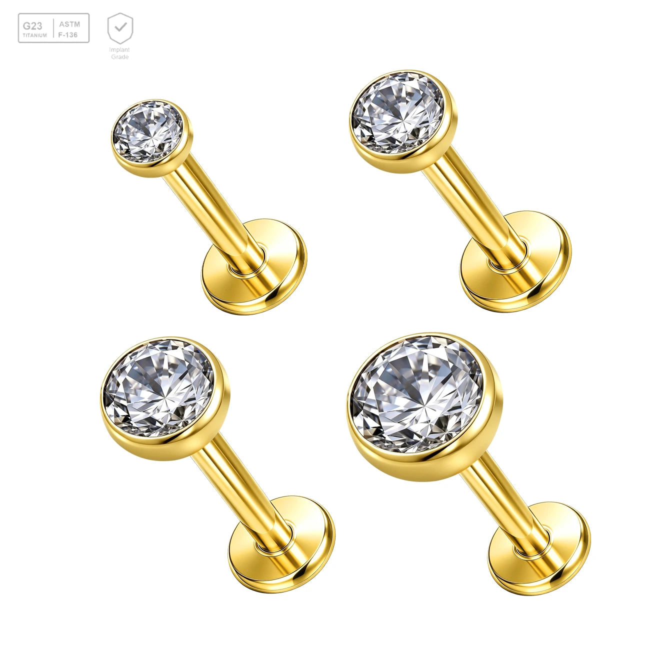 Pack of 5 G23 ASTM F136 Titanium Labret Stud | Threadless Push-In & Internally Threaded | Flat Back Tragus Earrings Helix