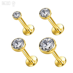 Pack of 5 G23 ASTM F136 Titanium Labret Stud | Threadless Push-In & Internally Threaded | Flat Back Tragus Earrings Helix
