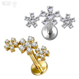 Pack of 5 G23 ASTM F136 Titanium Labret Stud | Threadless Push-In & Internally Threaded | Flower with Zircon Claw Setting Ear