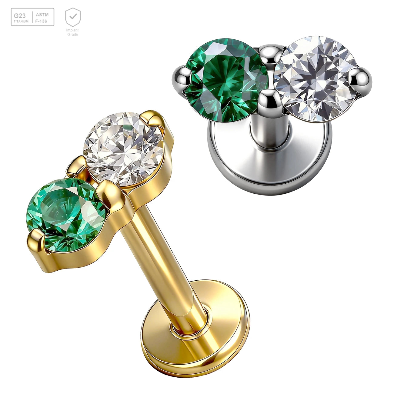 Pack of 5 G23 ASTM F136 Titanium Labret Stud | Threadless Push-In & Internally Threaded | Zircon ClawSetting for Ear Helix