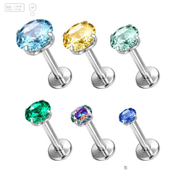 Pack of 5 G23 ASTM F136 Titanium Labret Stud | Threadless Push-In & Internally Threaded | Gold Silver Plated Zircon Piercing
