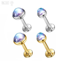 Pack of 5 G23 ASTM F136 Titanium Labret Stud | Threadless Push-In & Internally Threaded | Flat Back Piercing Stud with