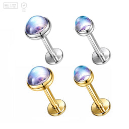 Pack of 5 G23 ASTM F136 Titanium Labret Stud | Threadless Push-In & Internally Threaded | Flat Back Piercing Stud with