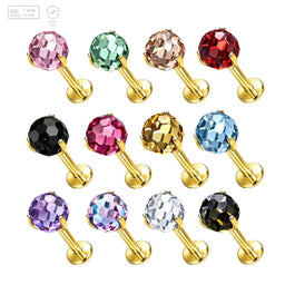 Round Gem Color Options Titanium Labret Stud