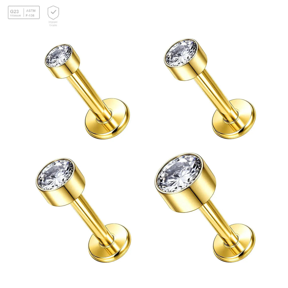 Round Bezel Gem Titanium Labret Stud