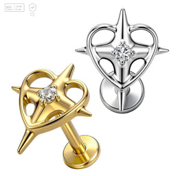 Pack of 5 G23 ASTM F136 Titanium Labret Stud | Threadless Push-In & Internally Threaded | Best selling Heart shaped Four