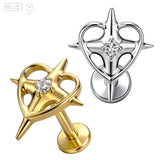 Pack of 5 G23 ASTM F136 Titanium Labret Stud | Threadless Push-In & Internally Threaded | Best selling Heart shaped Four