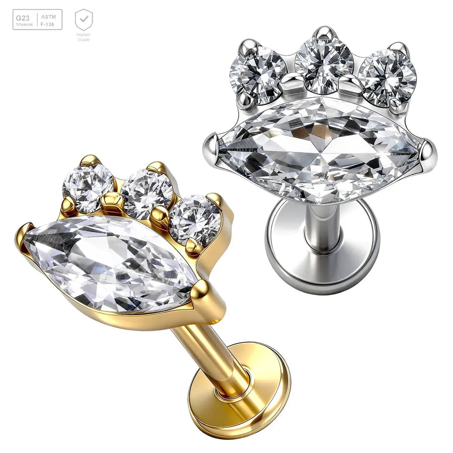 Pack of 5 G23 ASTM F136 Titanium Labret Stud | Threadless Push-In & Internally Threaded | Implant Zircon Gold Dangle Earring