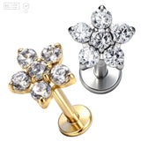 Pack of 5 G23 ASTM F136 Titanium Labret Stud | Threadless Push-In & Internally Threaded | Flower Cross Lip Piercing Cartilage