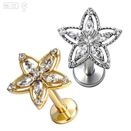 Open Five-Petal Gem Flower Titanium Labret Stud