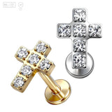 Square Gem Cross Titanium Labret Stud