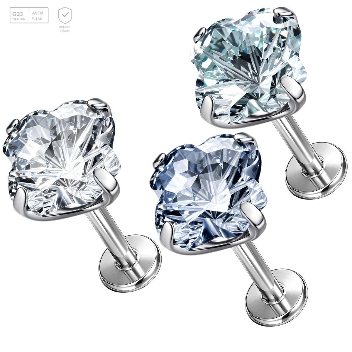 Pack of 5 G23 ASTM F136 Titanium Labret Stud | Threadless Push-In & Internally Threaded | Piercing Nose Cartilage Earring