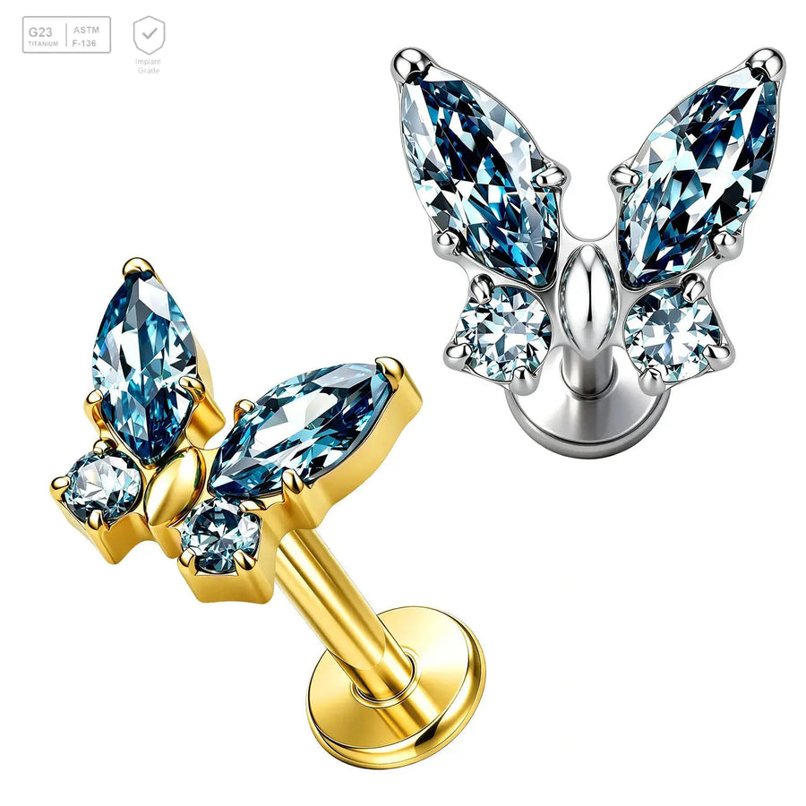 Blue Gem Butterfly Titanium Labret Stud