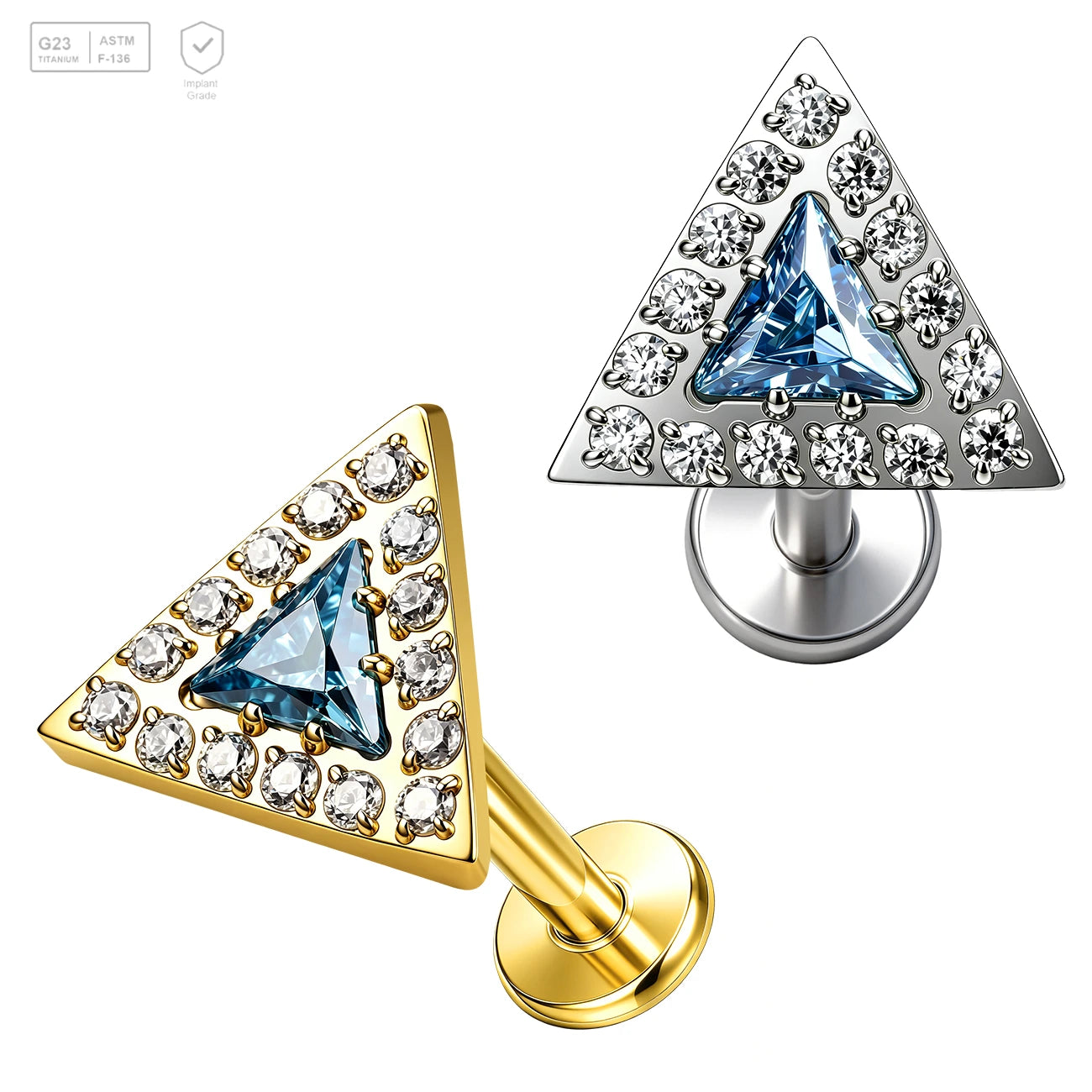 Pack of 5 G23 ASTM F136 Titanium Labret Stud | Threadless Push-In & Internally Threaded | Triangle Shaped Ear Studs with