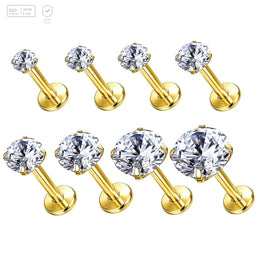 Pack of 5 G23 ASTM F136 Titanium Labret Stud | Threadless Push-In & Internally Threaded | Gold Plated Pierced Helix Ear Flat