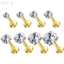 Pack of 5 G23 ASTM F136 Titanium Labret Stud | Threadless Push-In & Internally Threaded | Gold Plated Pierced Helix Ear Flat