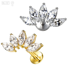 Pack of 5 G23 ASTM F136 Titanium Labret Stud | Threadless Push-In & Internally Threaded | Ear Studs Zircon CZ 24K Gold Plated
