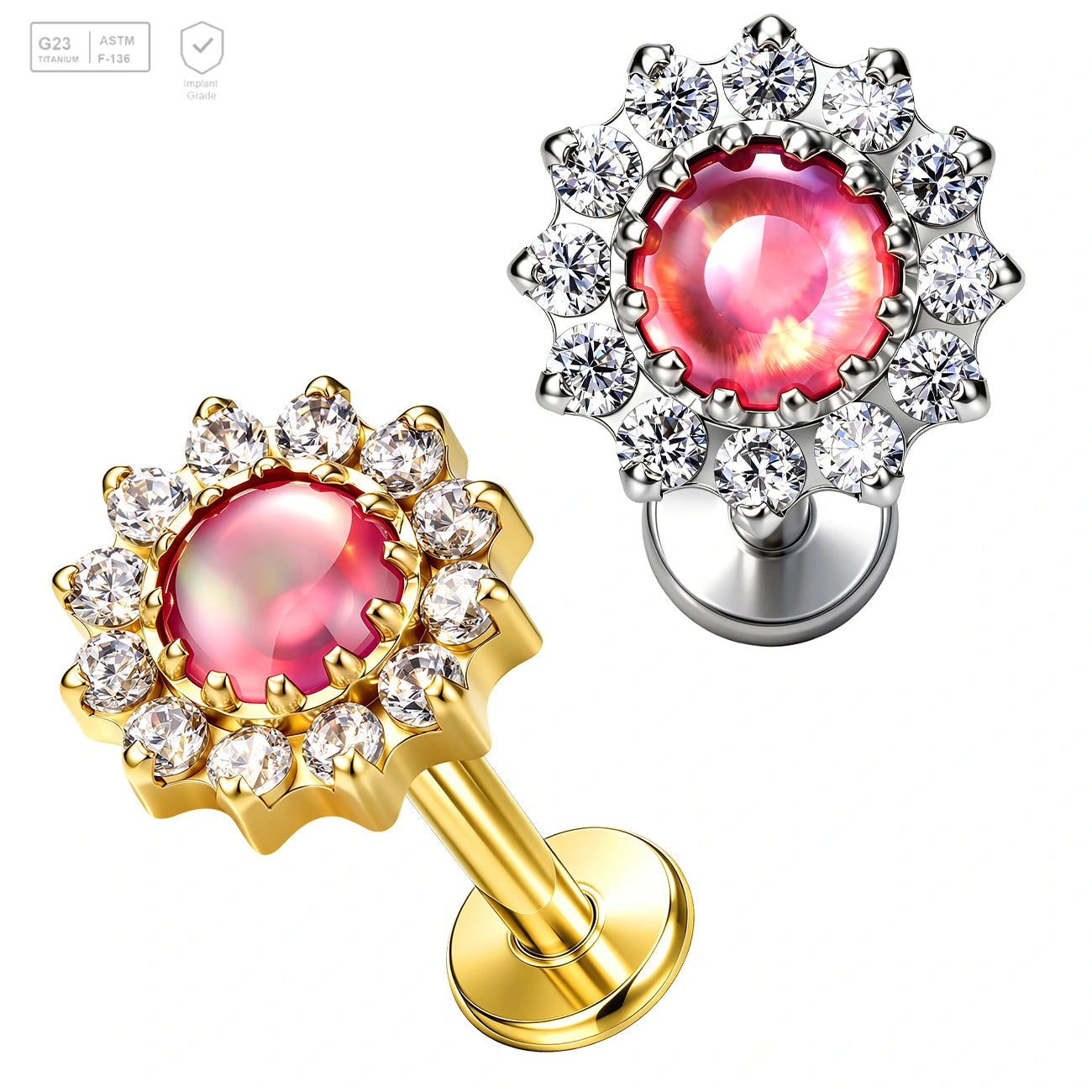 Pack of 5 G23 ASTM F136 Titanium Labret Stud | Threadless Push-In & Internally Threaded | Ear Studs Geometric Shaped Gold
