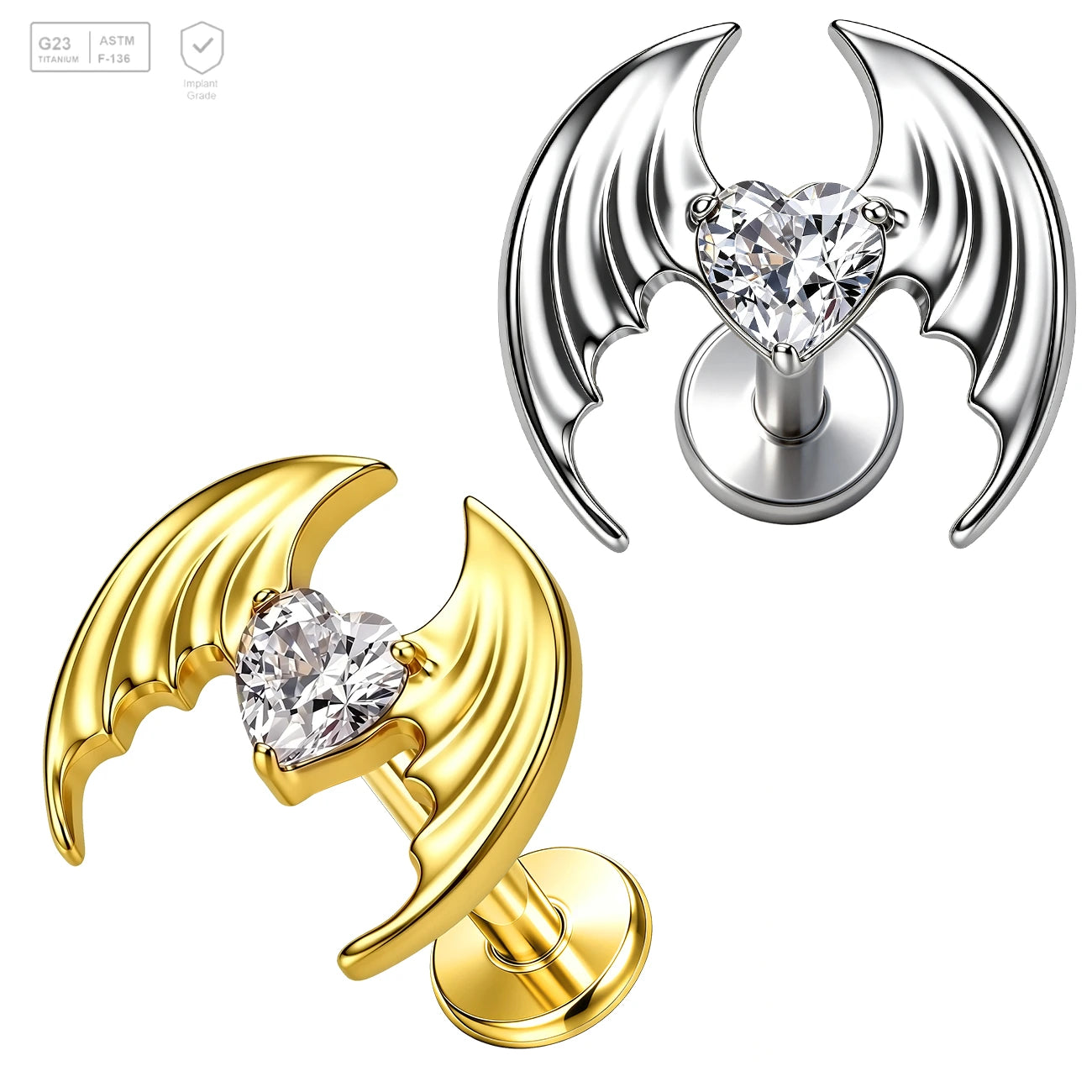 Pack of 5 G23 ASTM F136 Titanium Labret Stud | Threadless Push-In & Internally Threaded | Ear Studs with Zircon Gold Plated